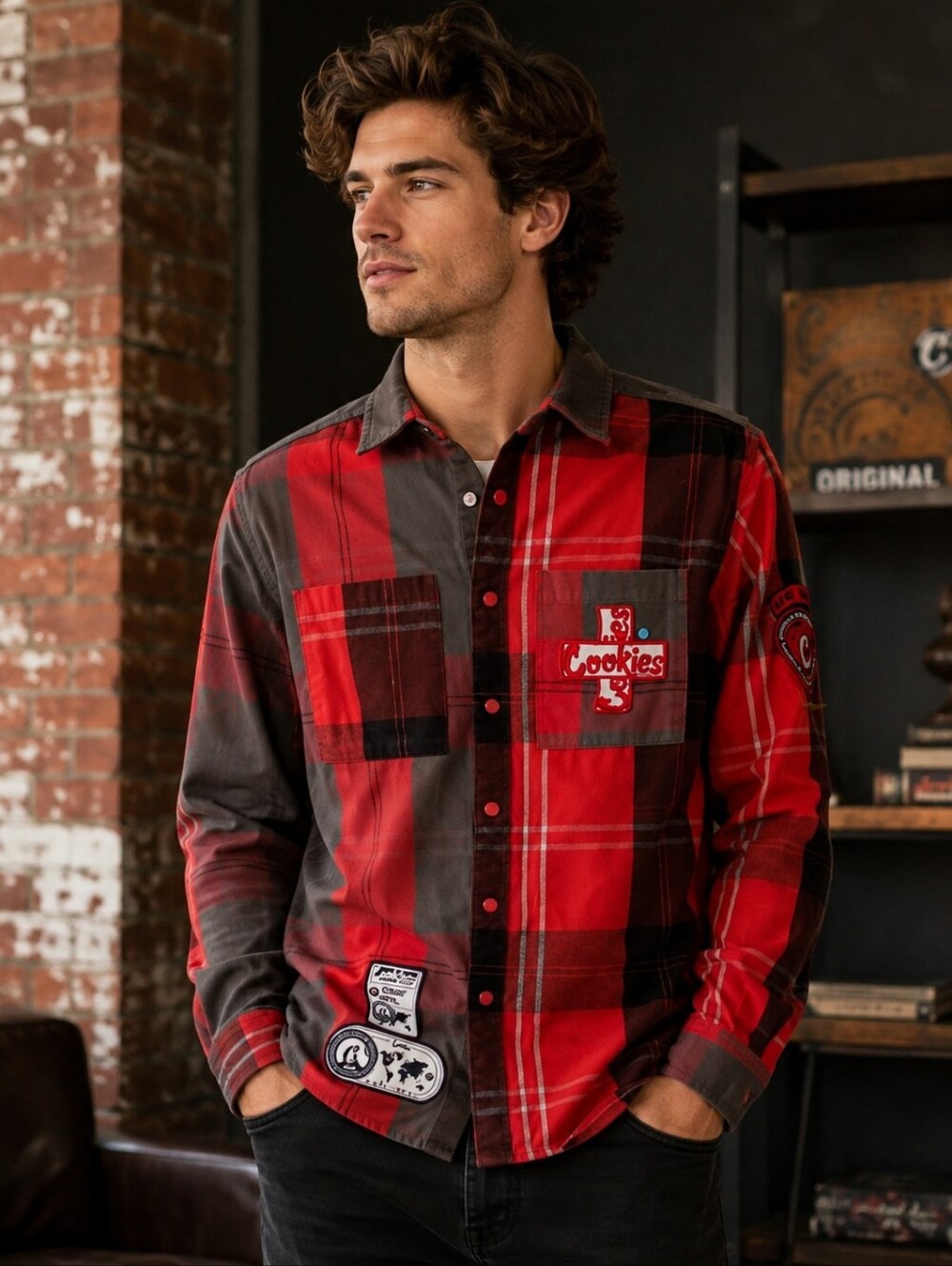 Cookies Heavyweight Cotton Flannel Fabric W/Logo Patches Plaid Shirt. Me…